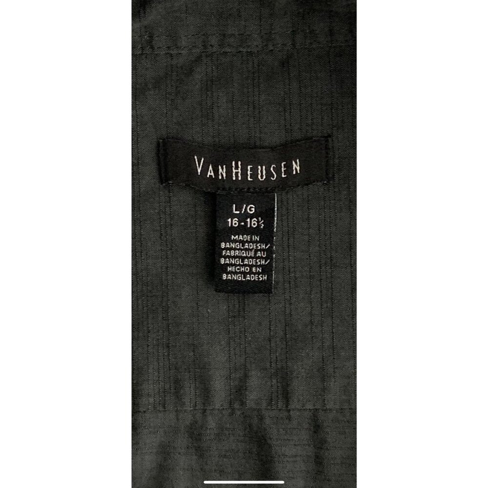 Van Heusen Mens Short Sleeve Button-Up Shirt L/G 16-16.5 Gray Striped - Picture 6 of 9